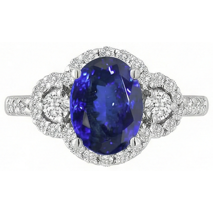 2.10 Carats Tanzanite And Natural Earth Mined Diamonds Ring 14K Gold White New