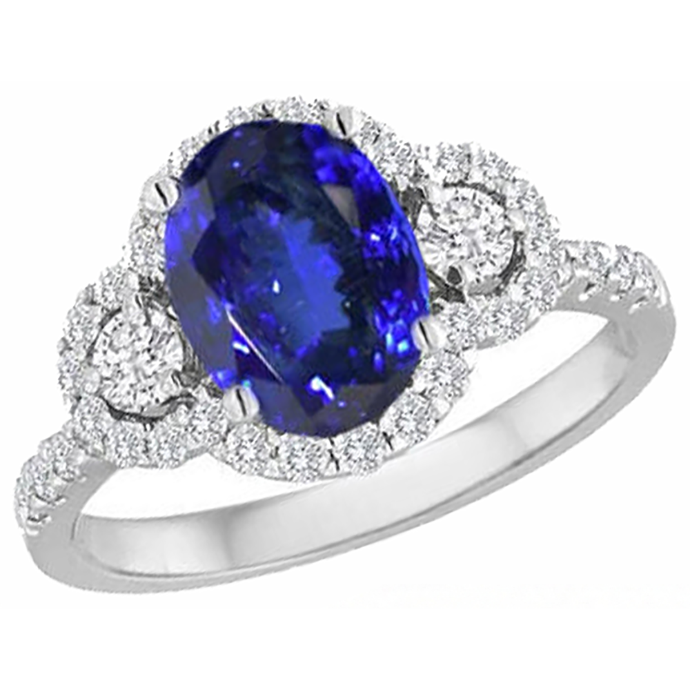 2.10 Carats Tanzanite And Natural Earth Mined Diamonds Ring 14K Gold White New