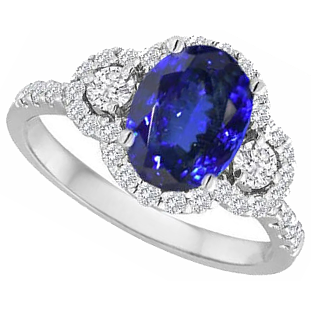 2.10 Carats Tanzanite And Natural Earth Mined Diamonds Ring 14K Gold White New