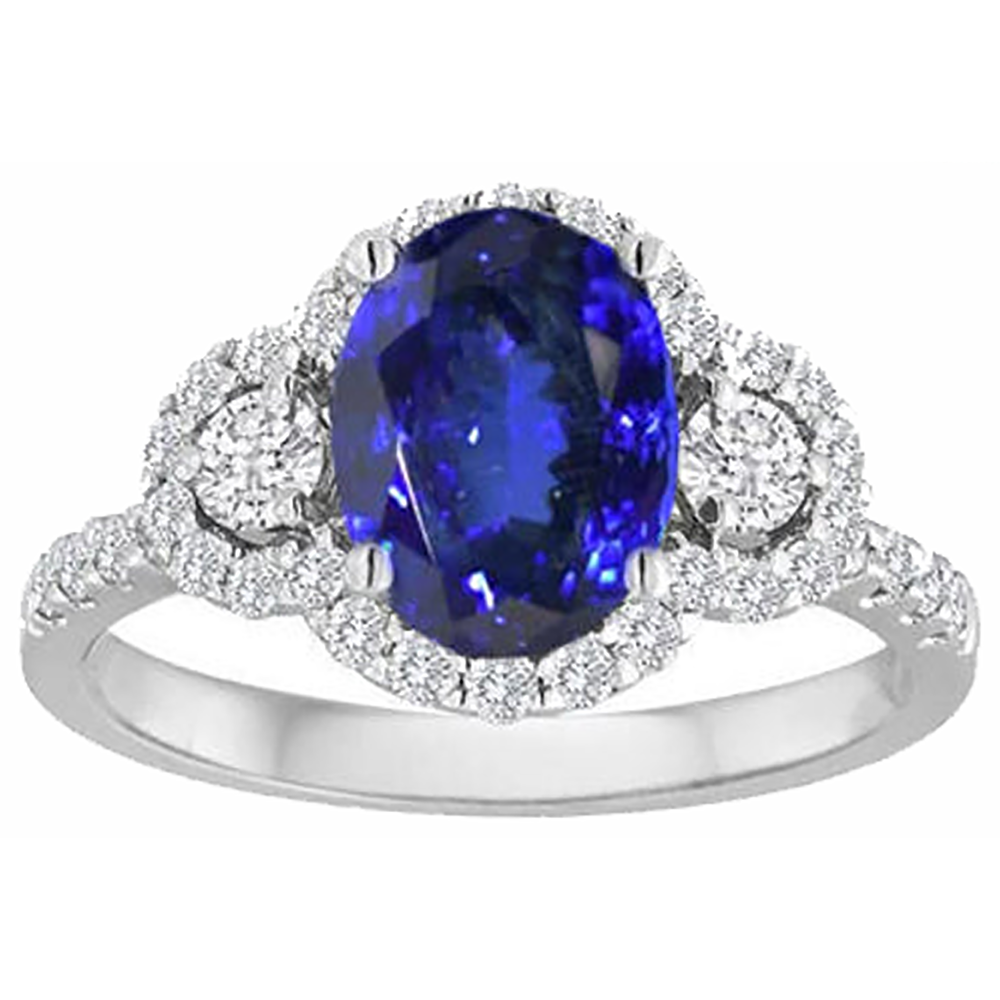 2.10 Carats Tanzanite And Natural Earth Mined Diamonds Ring 14K Gold White New