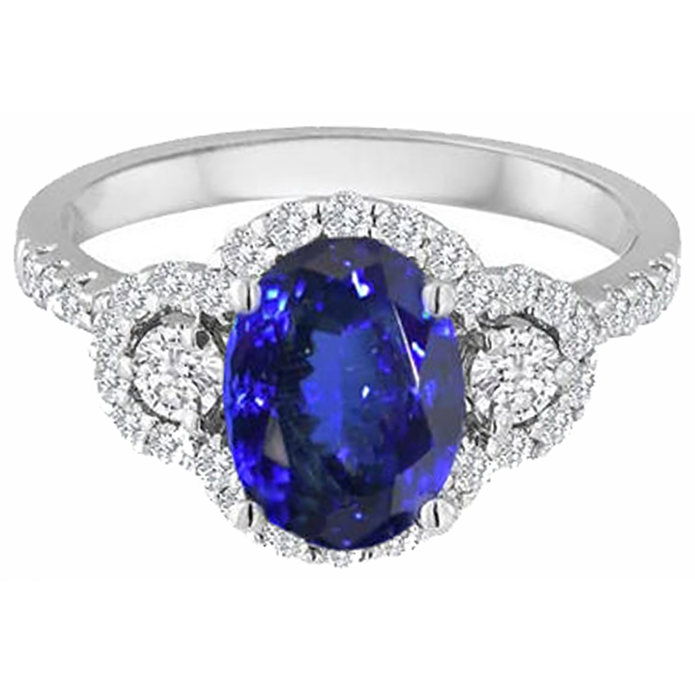 2.10 Carats Tanzanite And Natural Earth Mined Diamonds Ring 14K Gold White New