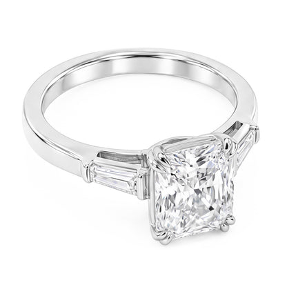 2.11 Carat Radiant & Baguette Lab Grown Diamonds Three Stone Engagement Ring