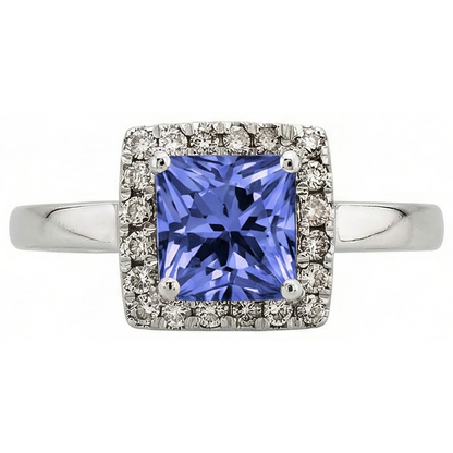 natural round tanzanite 2.15ct ring close up detail