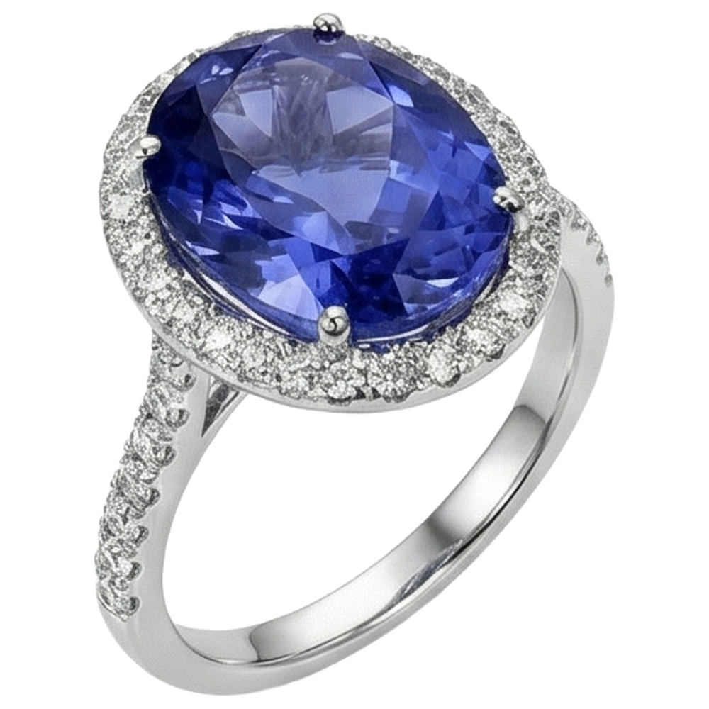 2.15 Ct Oval Cut Blue Tanzanite With Natural Earth Mined Diamond Ring Gold Fine Jewelry