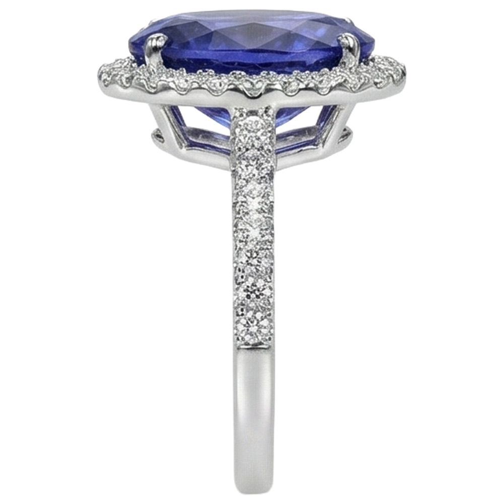 2.15 Ct Oval Cut Blue Tanzanite With Natural Earth Mined Diamond Ring Gold Fine Jewelry