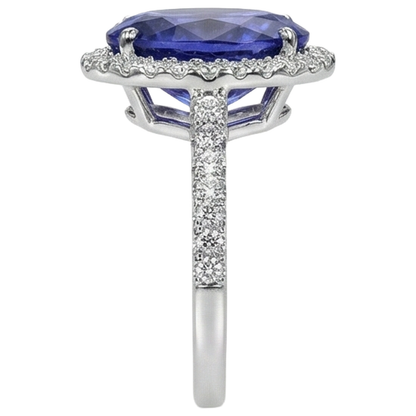 2.15 Ct Oval Cut Blue Tanzanite With Natural Earth Mined Diamond Ring Gold Fine Jewelry