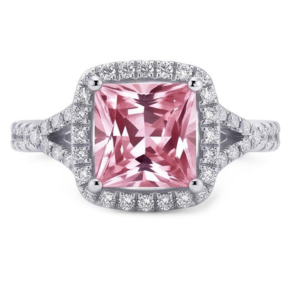 2.15 Ct. Pink Sapphire Princess Halo WG Gemstone Ring