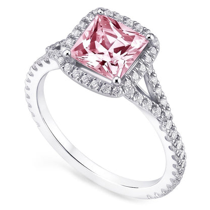2.15 Ct. Pink Sapphire Princess Halo WG Gemstone Ring