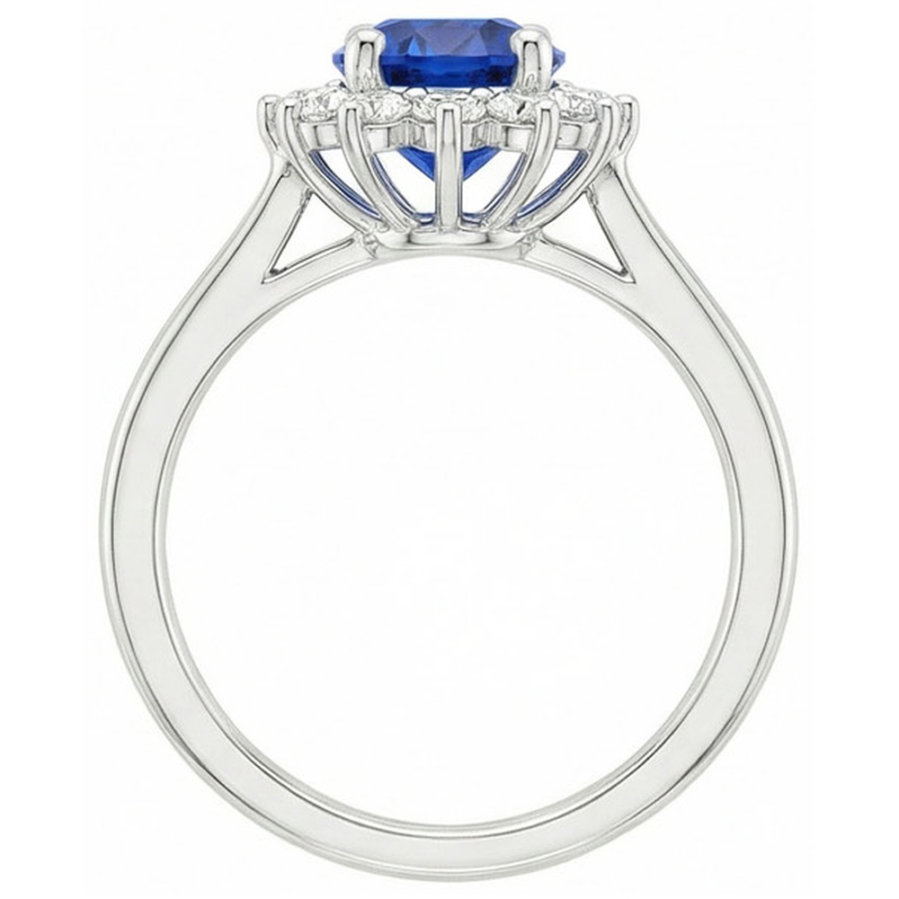 2.20 Carats Round Ceylon Sapphire Ring Natural Earth Mined Diamond Jewelry Gold White 14K