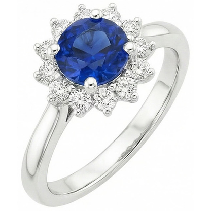 2.20 Carats Round Ceylon Sapphire Ring Natural Earth Mined Diamond Jewelry Gold White 14K