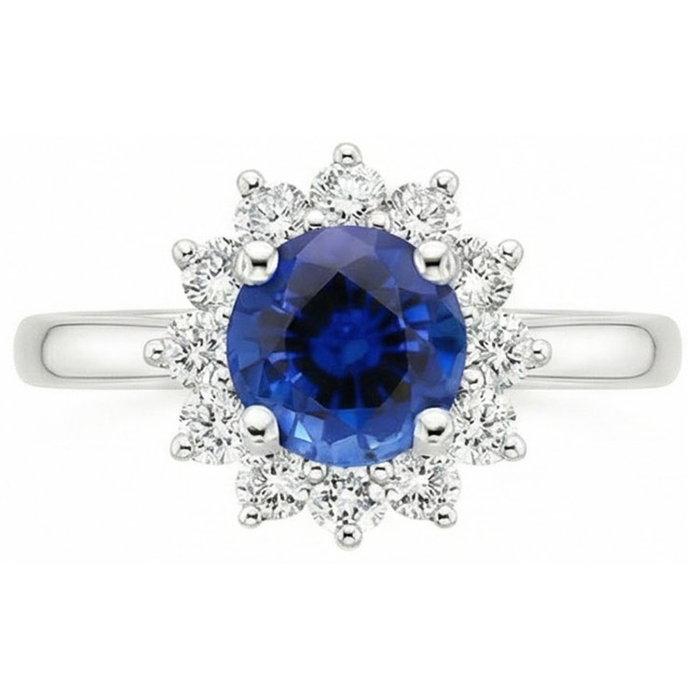 2.20 Carats Round Ceylon Sapphire Ring Natural Earth Mined Diamond Jewelry Gold White 14K