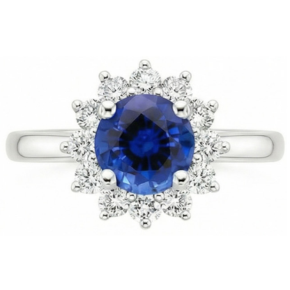 2.20 Carats Round Ceylon Sapphire Ring Natural Earth Mined Diamond Jewelry Gold White 14K