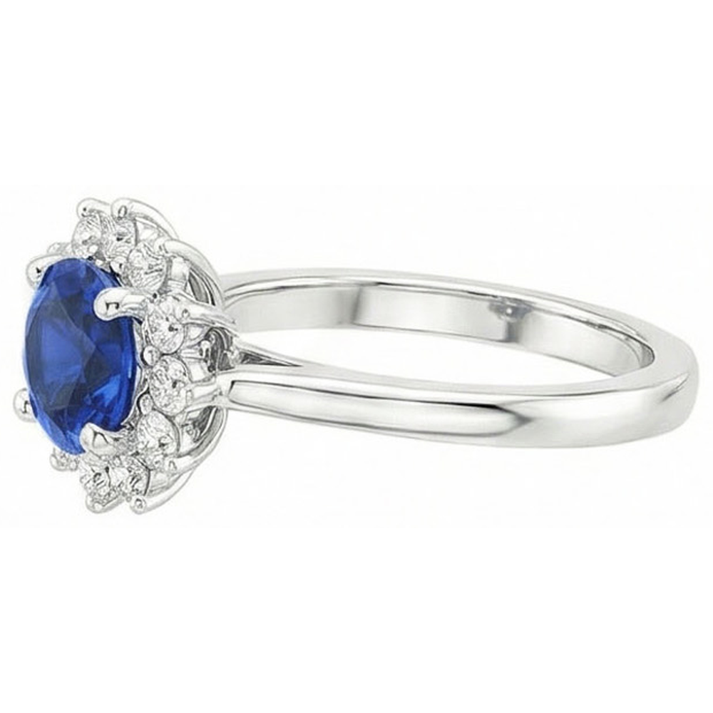 2.20 Carats Round Ceylon Sapphire Ring Natural Earth Mined Diamond Jewelry Gold White 14K