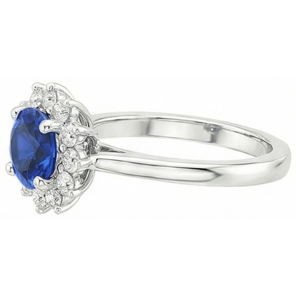 2.20 Carats Round Ceylon Sapphire Ring Natural Earth Mined Diamond Jewelry Gold White 14K