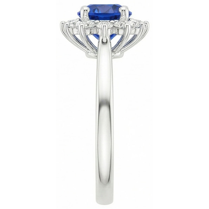 2.20 Carats Round Ceylon Sapphire Ring Natural Earth Mined Diamond Jewelry Gold White 14K