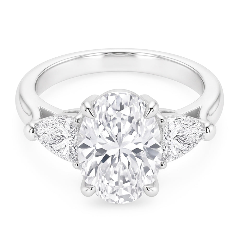 2.20 Ct. Oval Trillion Natural Real Diamond ( Not Lab Grown )s Ring White Gold Jewelry Three Stone
