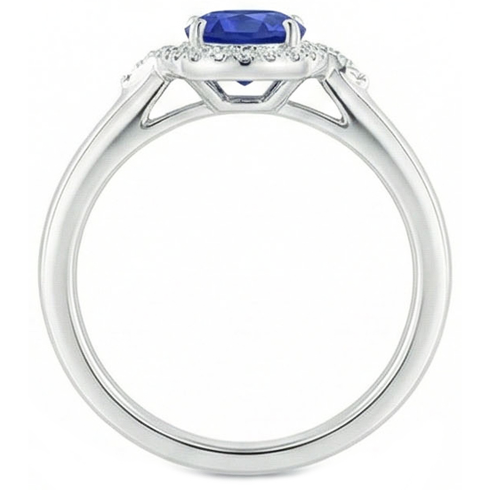 2.25 Carats Ceylon Sapphire And Natural Earth Mined Diamond Promise Ring White Gold 14K