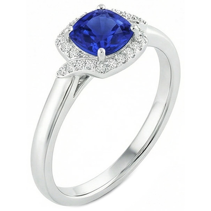 2.25 Carats Ceylon Sapphire And Natural Earth Mined Diamond Promise Ring White Gold 14K
