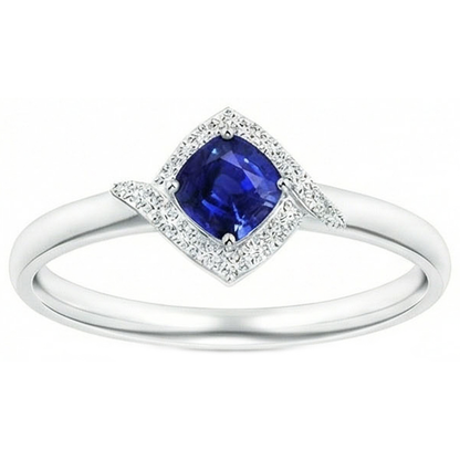2.25 Carats Ceylon Sapphire And Natural Earth Mined Diamond Promise Ring White Gold 14K