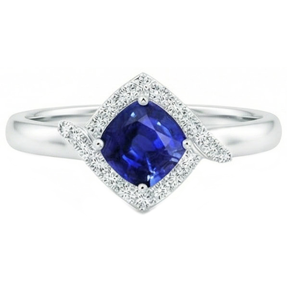 2.25 Carats Ceylon Sapphire And Natural Earth Mined Diamond Promise Ring White Gold 14K