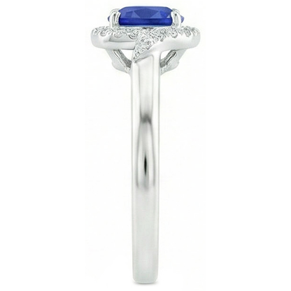 2.25 Carats Ceylon Sapphire And Natural Earth Mined Diamond Promise Ring White Gold 14K