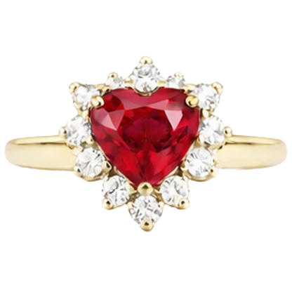 2.25 Carats Heart Cut Ruby And Natural Earth Mined Diamond Ring Yellow Gold 14K