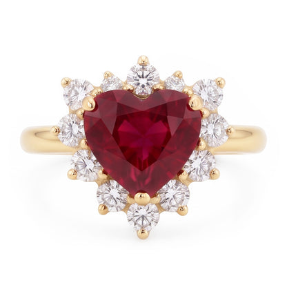 2.25 Carats Heart Cut Ruby And Natural Earth Mined Diamond Ring Yellow Gold 14K