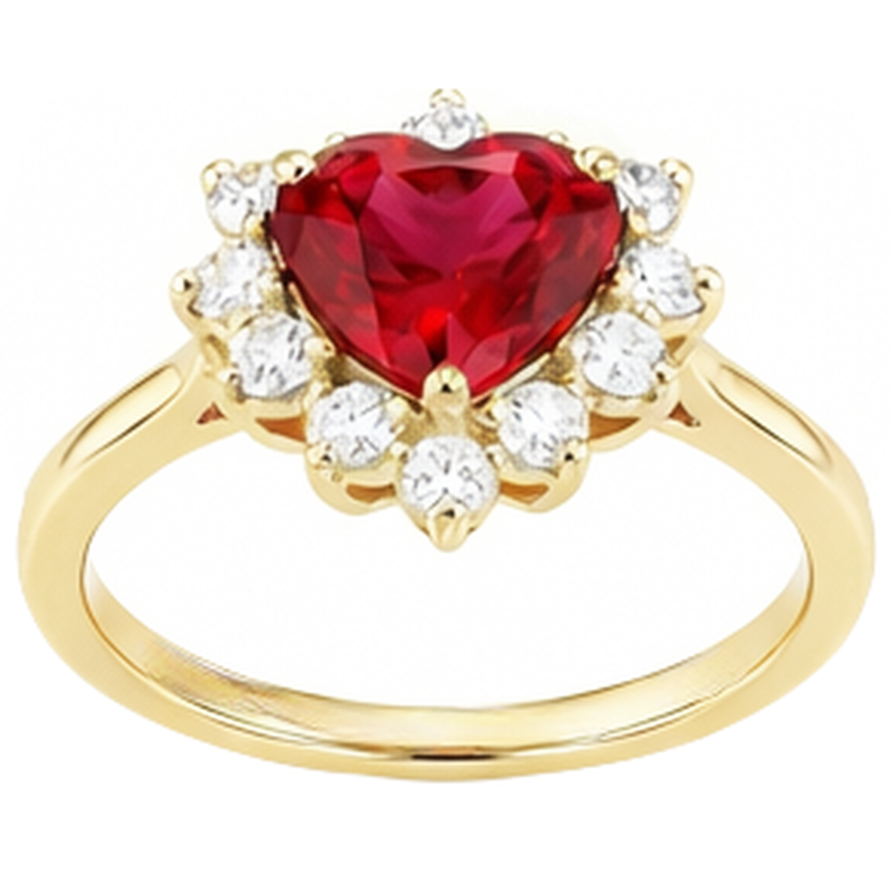 2.25 Carats Heart Cut Ruby And Natural Earth Mined Diamond Ring Yellow Gold 14K