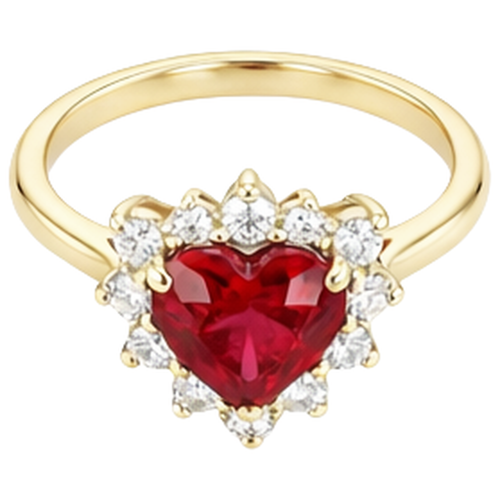 2.25 Carats Heart Cut Ruby And Natural Earth Mined Diamond Ring Yellow Gold 14K