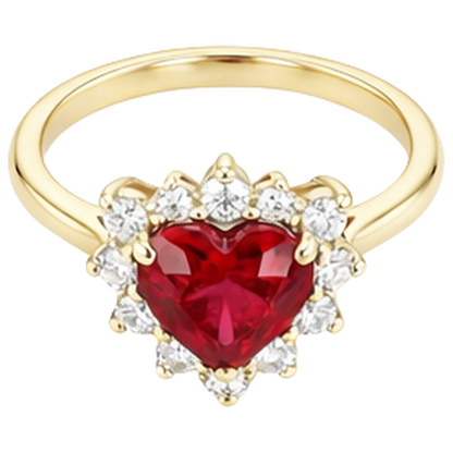 2.25 Carats Heart Cut Ruby And Natural Earth Mined Diamond Ring Yellow Gold 14K