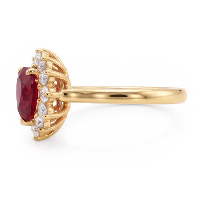 2.25 Carats Heart Cut Ruby And Natural Earth Mined Diamond Ring Yellow Gold 14K
