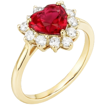 2.25 Carats Heart Cut Ruby And Natural Earth Mined Diamond Ring Yellow Gold 14K