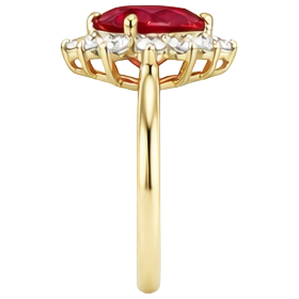 2.25 Carats Heart Cut Ruby And Natural Earth Mined Diamond Ring Yellow Gold 14K