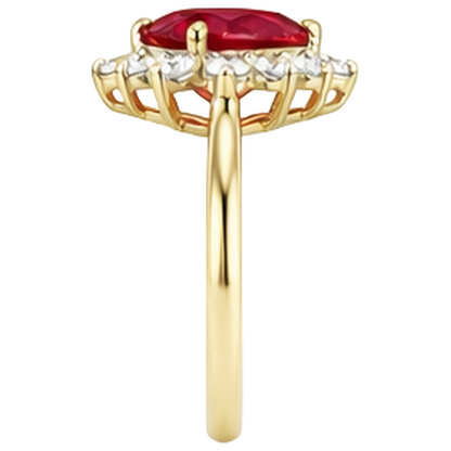 2.25 Carats Heart Cut Ruby And Natural Earth Mined Diamond Ring Yellow Gold 14K