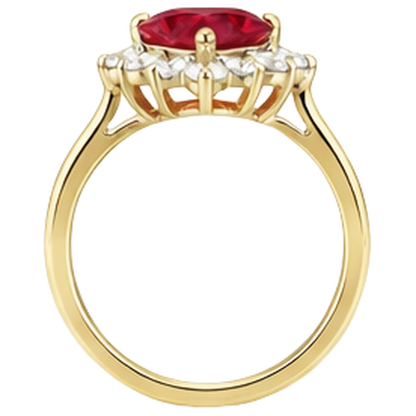 2.25 Carats Heart Cut Ruby And Natural Earth Mined Diamond Ring Yellow Gold 14K