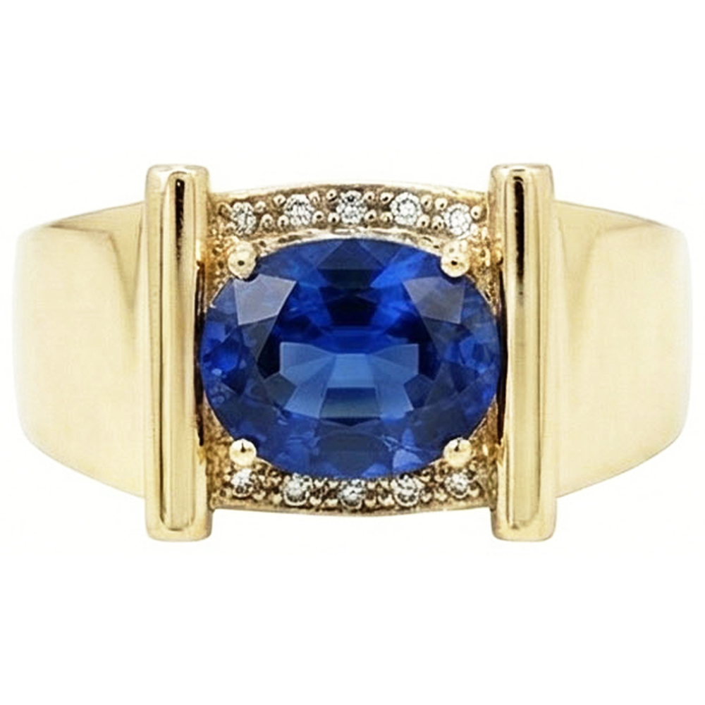 2.25 Carats Natural Earth Mined Diamond Ceylon Sapphire Men's Ring Jewelry Gold 14K
