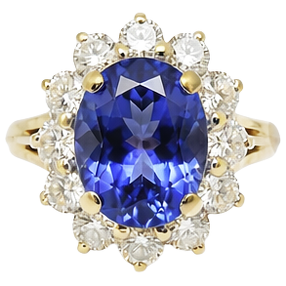 2.25 Carats Oval Cut Tanzanite & Natural Earth Mined Diamonds Fancy Ring 14K Two Tone Gold