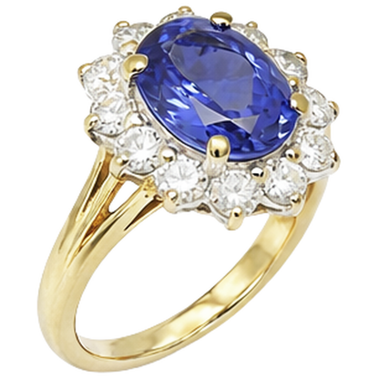 2.25 Carats Oval Cut Tanzanite & Natural Earth Mined Diamonds Fancy Ring 14K Two Tone Gold