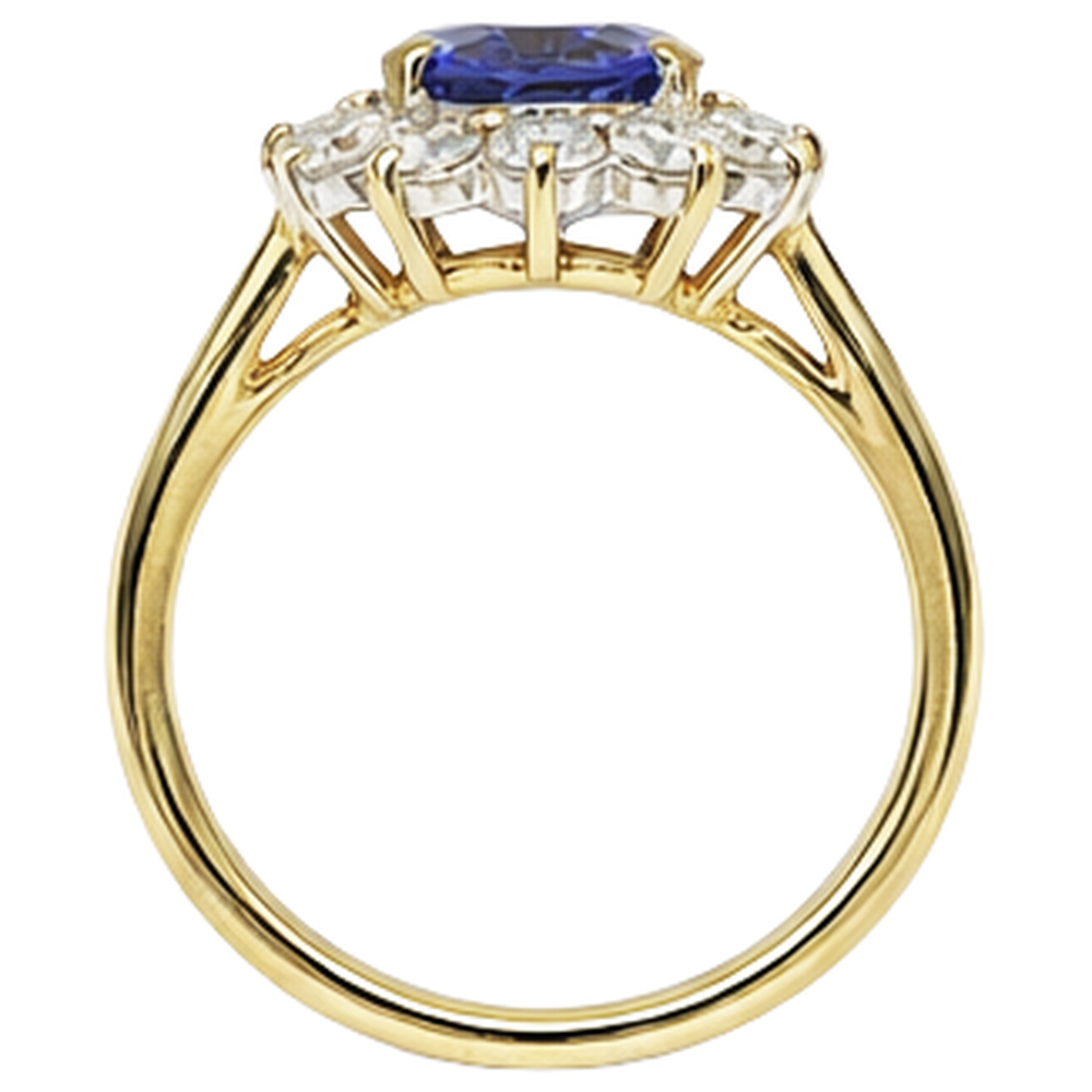 2.25 Carats Oval Cut Tanzanite & Natural Earth Mined Diamonds Fancy Ring 14K Two Tone Gold