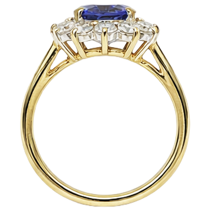 2.25 Carats Oval Cut Tanzanite & Natural Earth Mined Diamonds Fancy Ring 14K Two Tone Gold