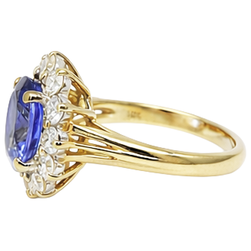 2.25 Carats Oval Cut Tanzanite & Natural Earth Mined Diamonds Fancy Ring 14K Two Tone Gold