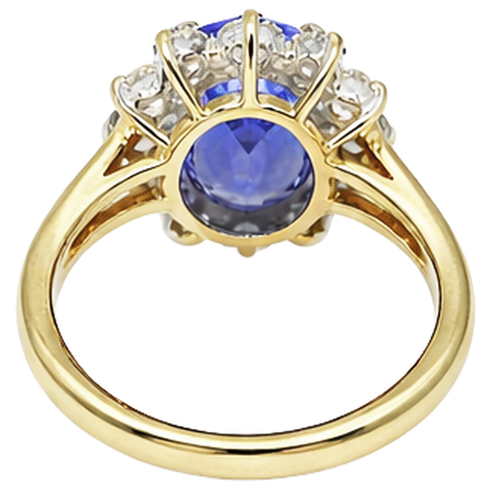 2.25 Carats Oval Cut Tanzanite & Natural Earth Mined Diamonds Fancy Ring 14K Two Tone Gold