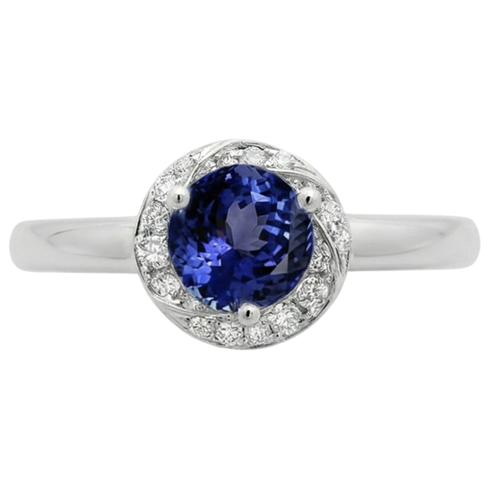 2.25 Carats Round Center Tanzanite Fancy Natural Earth Mined Diamond Ring New