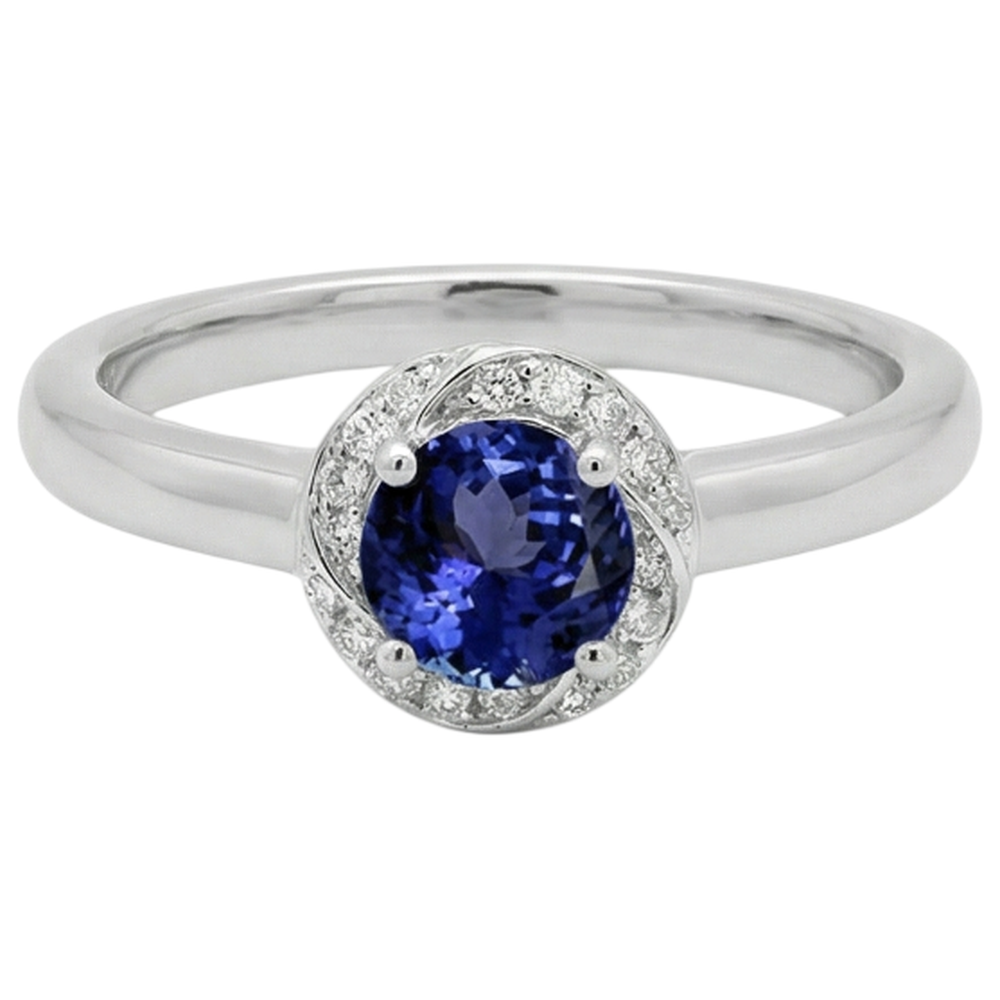 2.25 Carats Round Center Tanzanite Fancy Natural Earth Mined Diamond Ring New