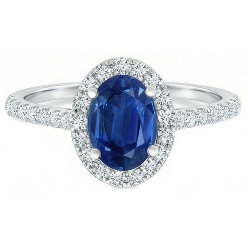 2.25 Ct Oval Ceylon Blue Sapphire Natural Earth Mined Diamond Wedding Ring White Gold
