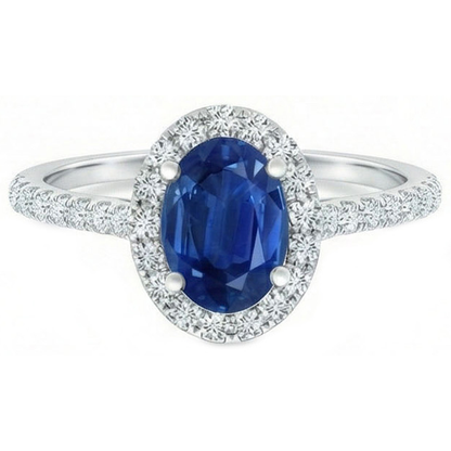 2.25 Ct Oval Ceylon Blue Sapphire Natural Earth Mined Diamond Wedding Ring White Gold