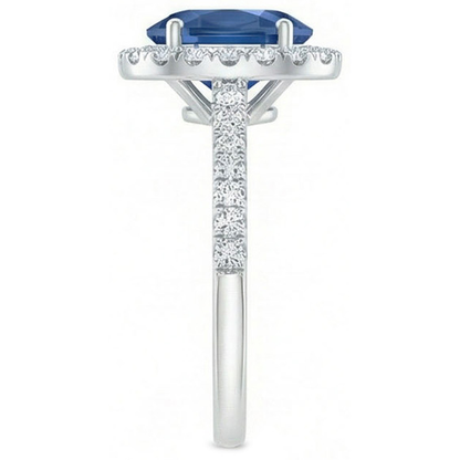 2.25 Ct Oval Ceylon Blue Sapphire Natural Earth Mined Diamond Wedding Ring White Gold