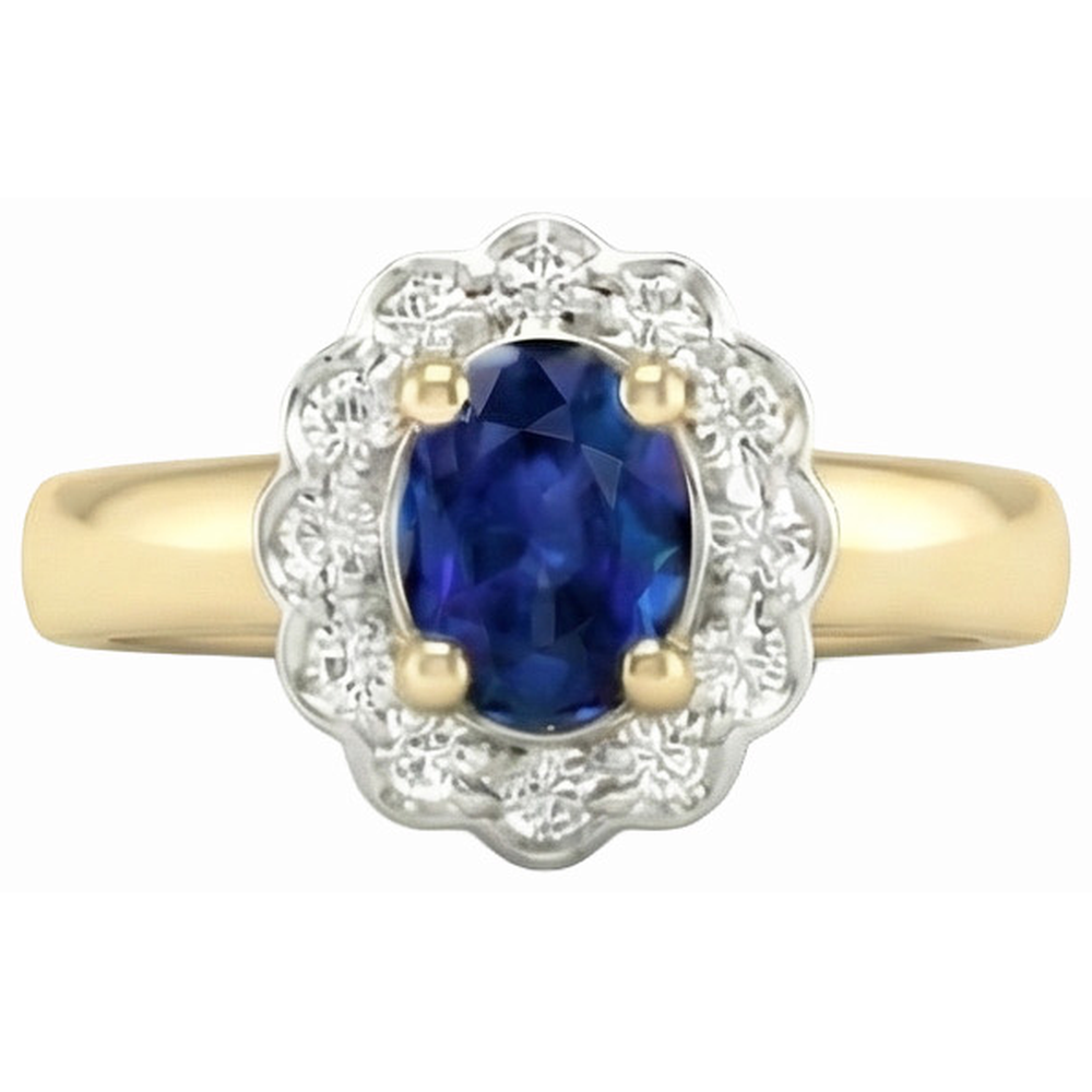 2.25 Ct. Sri Lanka Sapphire Natural Earth Mined Diamonds Halo Ring Two Tone New