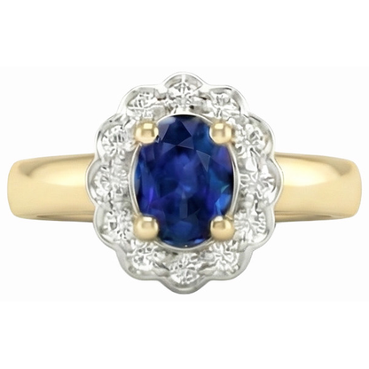 2.25 Ct. Sri Lanka Sapphire Natural Earth Mined Diamonds Halo Ring Two Tone New