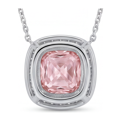 2.25 Carat Cushion Pink Lab Grown Diamond and White Diamond Halo Pendant 14K White Gold
